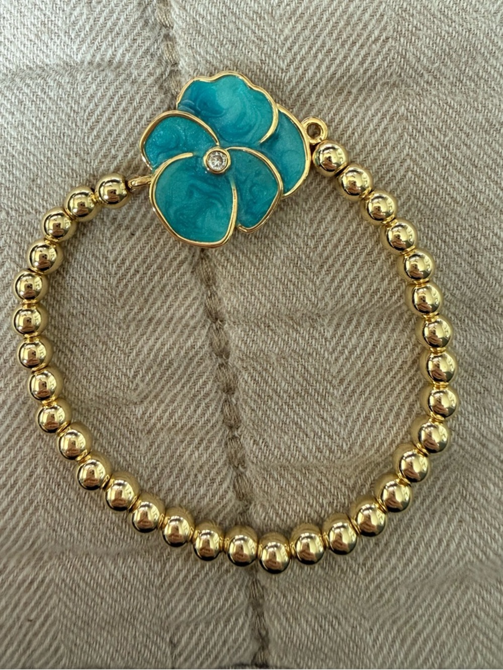 Gold Beaded Bracelet with Turquoise Flower Charm
